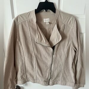 Chico's Asymmetrical Zip Up Moto Jacket Taupe Lightweight Cotton Size Large